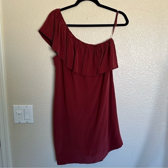 Madewell Silk One-Shoulder Burgundy Mini Dress Size 4 - Picture 5 of 13